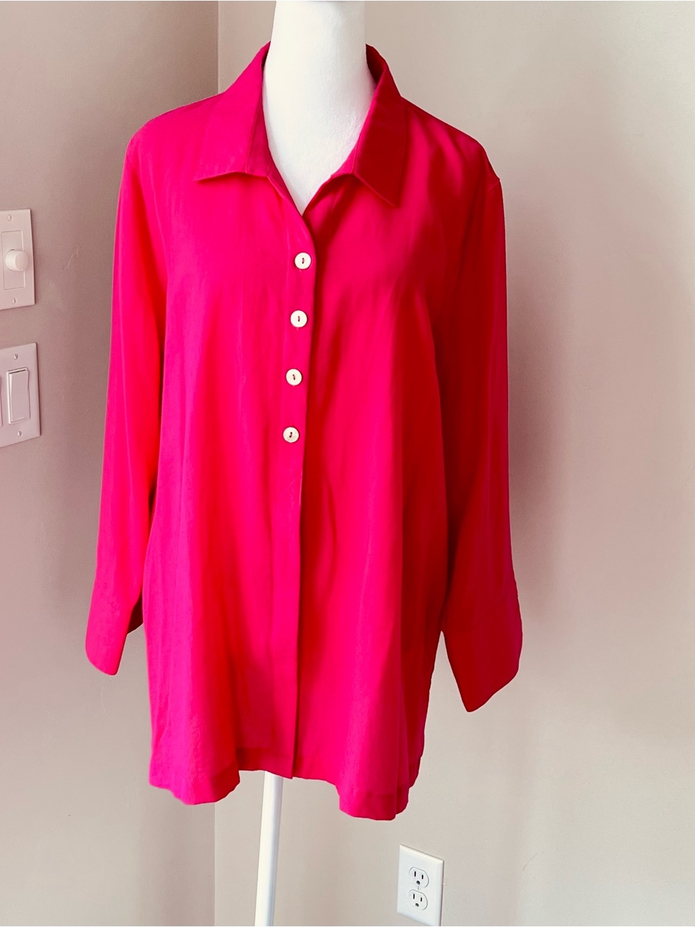 Ali Miles tunic pink collared buttoned blouse size XL